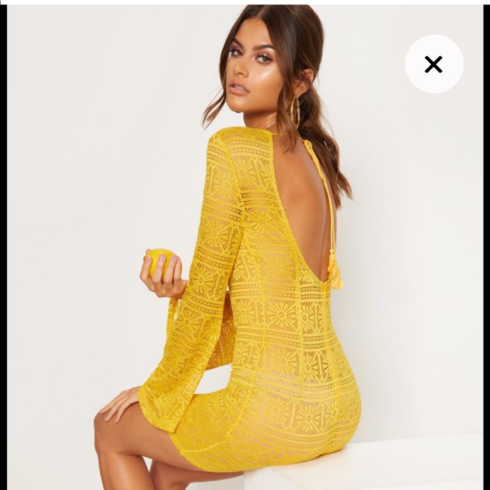 Yellow Tie Back Lace Bodycon Dress